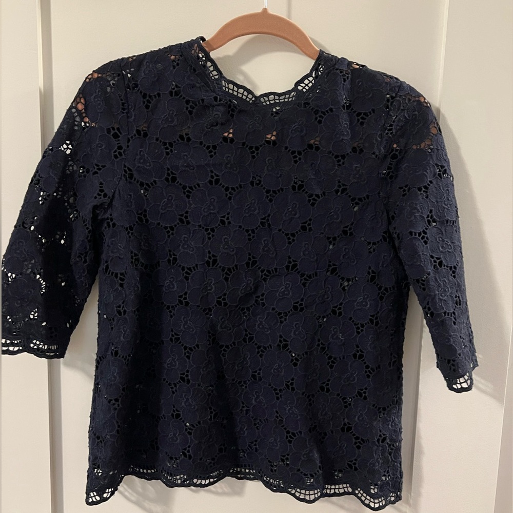 J. Crew Collection navy blue top with matching camisole to wear underneath. XS.